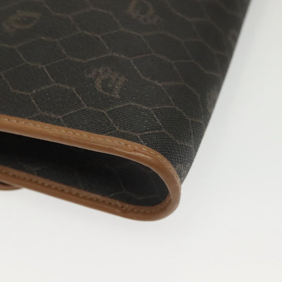 Christian Dior Honeycomb Canvas Chain Shoulder Bag PVC Black Gold Auth BA4863