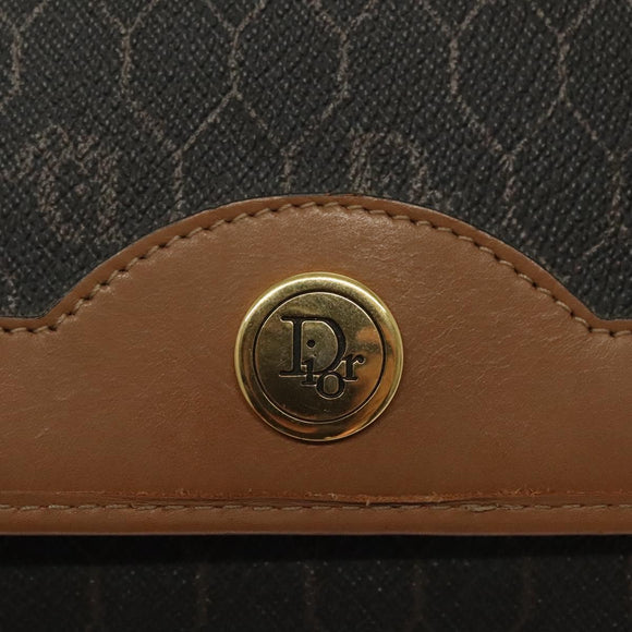 Christian Dior Honeycomb Canvas Chain Shoulder Bag PVC Black Gold Auth BA4863