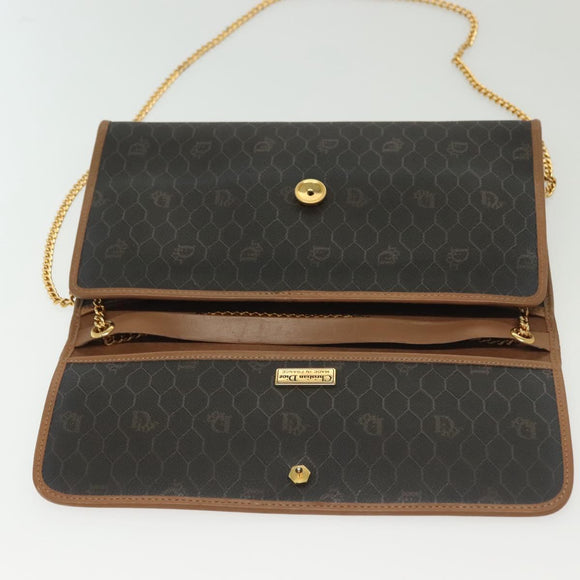 Christian Dior Honeycomb Canvas Chain Shoulder Bag PVC Black Gold Auth BA4863