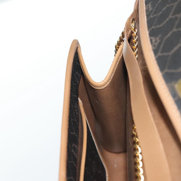 Christian Dior Honeycomb Canvas Chain Shoulder Bag PVC Black Gold Auth BA4863