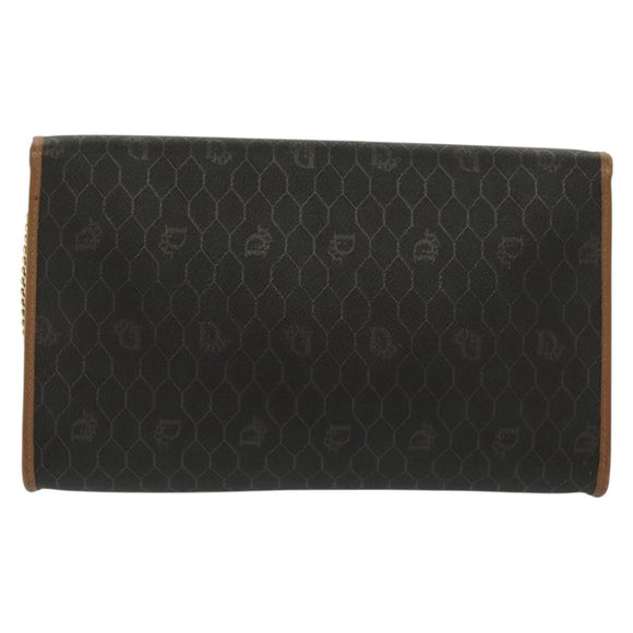 Christian Dior Honeycomb Canvas Chain Shoulder Bag PVC Black Gold Auth BA4863