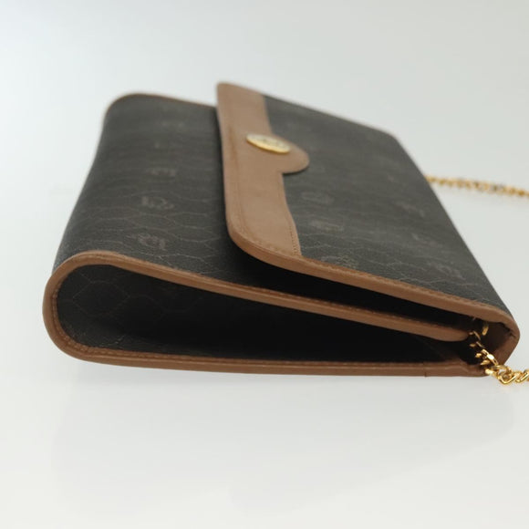 Christian Dior Honeycomb Canvas Chain Shoulder Bag PVC Black Gold Auth BA4863