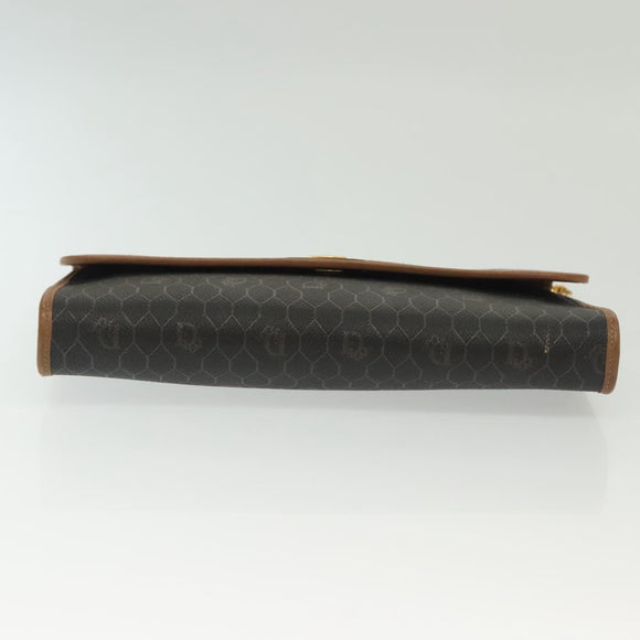 Christian Dior Honeycomb Canvas Chain Shoulder Bag PVC Black Gold Auth BA4863