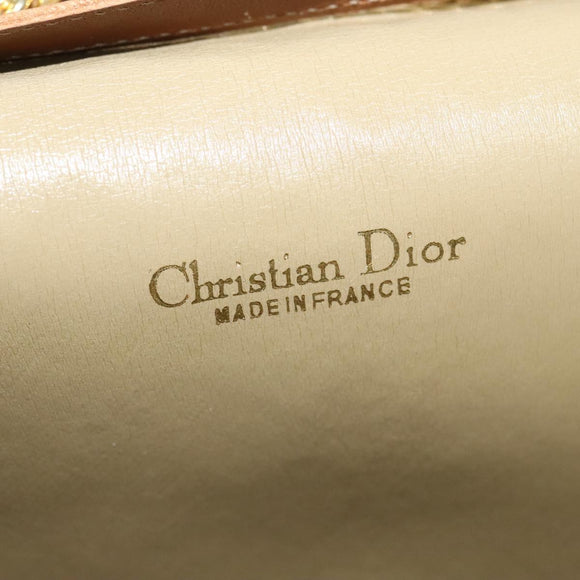 Christian Dior Honeycomb Canvas Chain Shoulder Bag PVC Beige Gold Auth BA4864