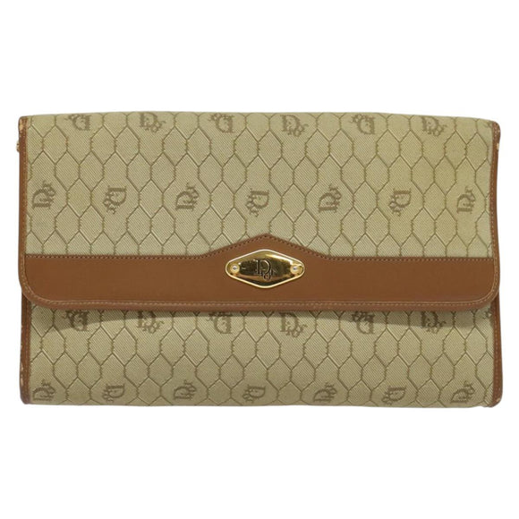 Christian Dior Honeycomb Canvas Chain Shoulder Bag PVC Beige Gold Auth BA4864