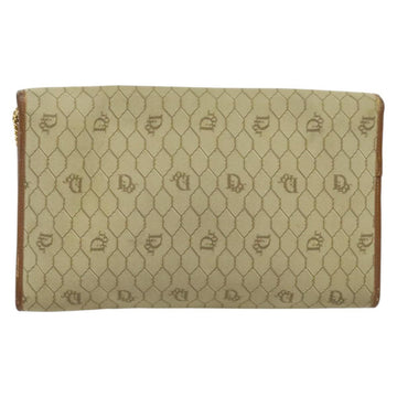 Christian Dior Honeycomb Canvas Chain Shoulder Bag PVC Beige Gold Auth BA4864 - 0