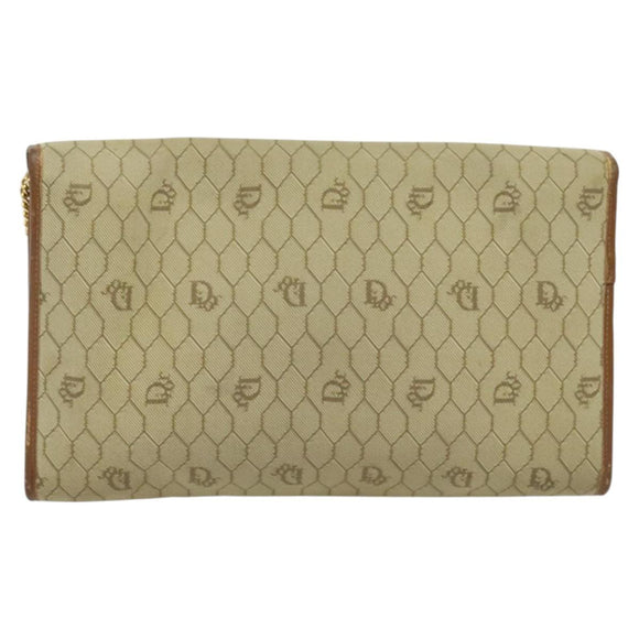 Christian Dior Honeycomb Canvas Chain Shoulder Bag PVC Beige Gold Auth BA4864