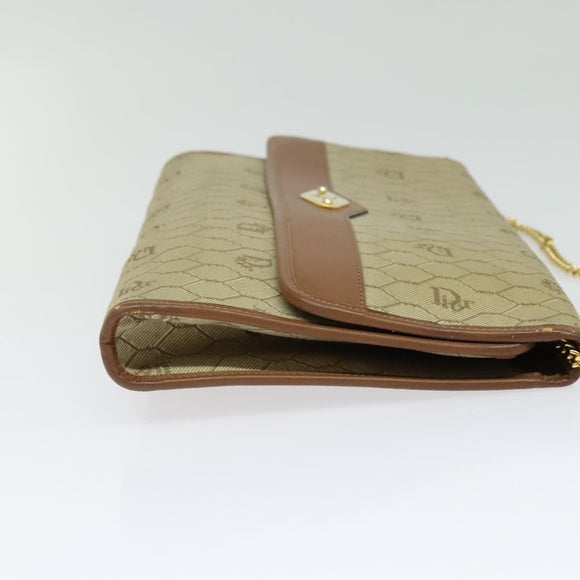 Christian Dior Honeycomb Canvas Chain Shoulder Bag PVC Beige Gold Auth BA4864