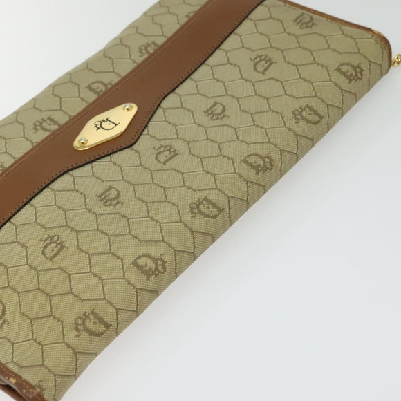 Christian Dior Honeycomb Canvas Chain Shoulder Bag PVC Beige Gold Auth BA4864