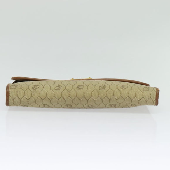 Christian Dior Honeycomb Canvas Chain Shoulder Bag PVC Beige Gold Auth BA4864