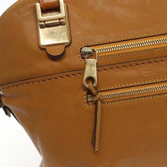 Chloe Tote Bag Leather 2way Beige Gold Auth BA4868