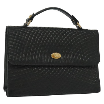 BALLY Hand Bag Leather Black Gold Auth BA4871