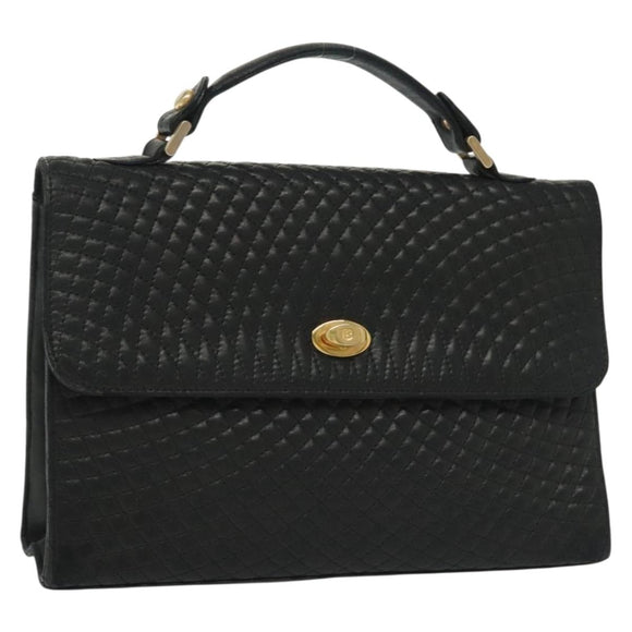 BALLY Hand Bag Leather Black Gold Auth BA4871