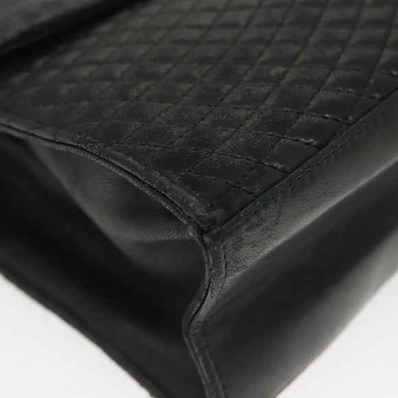 BALLY Hand Bag Leather Black Gold Auth BA4871