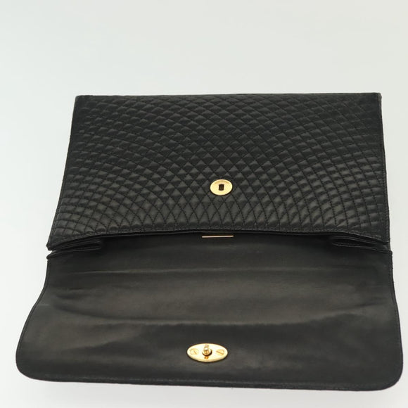 BALLY Hand Bag Leather Black Gold Auth BA4871