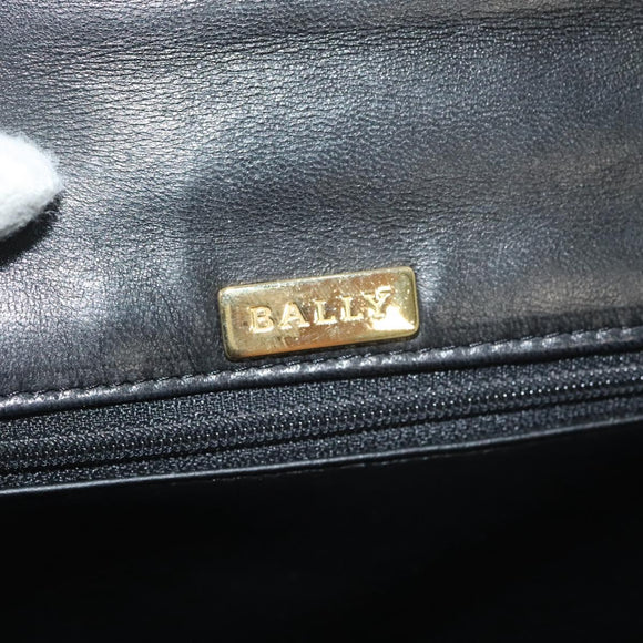 BALLY Hand Bag Leather Black Gold Auth BA4871