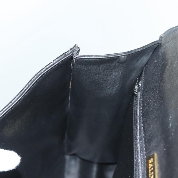 BALLY Hand Bag Leather Black Gold Auth BA4871