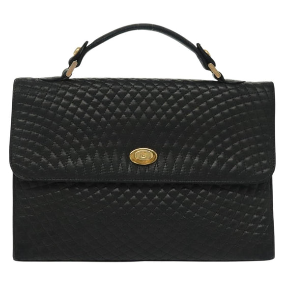 BALLY Hand Bag Leather Black Gold Auth BA4871