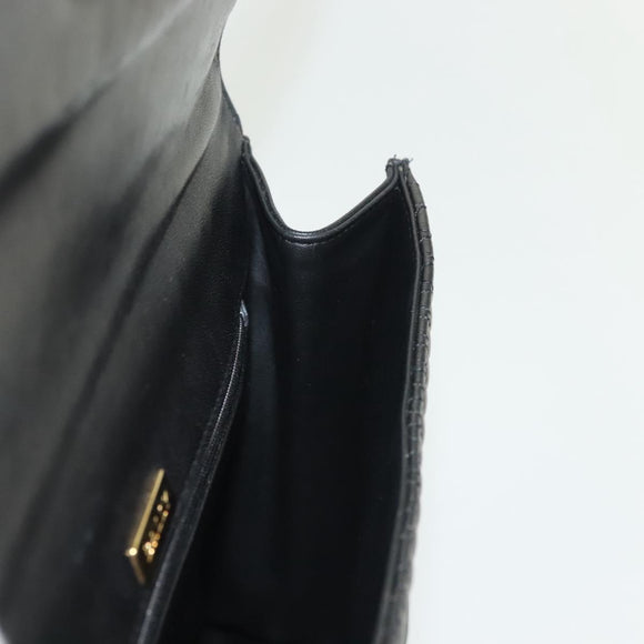 BALLY Hand Bag Leather Black Gold Auth BA4871