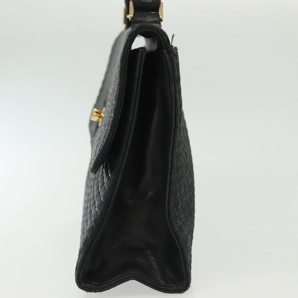 BALLY Hand Bag Leather Black Gold Auth BA4871