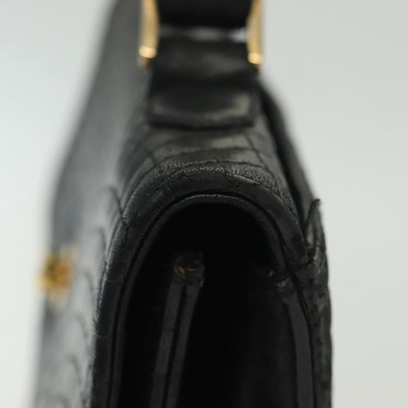 BALLY Hand Bag Leather Black Gold Auth BA4871