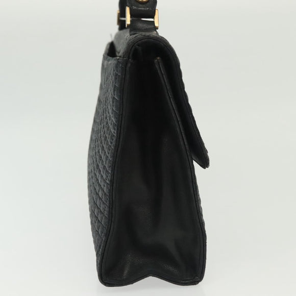 BALLY Hand Bag Leather Black Gold Auth BA4871