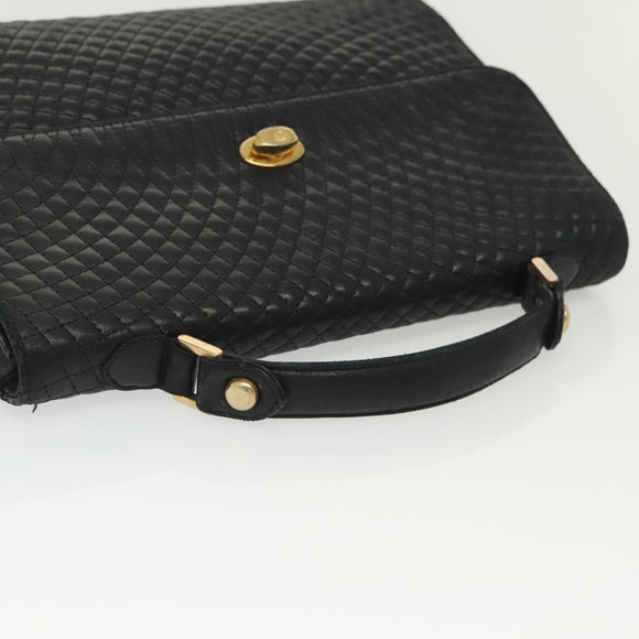 BALLY Hand Bag Leather Black Gold Auth BA4871