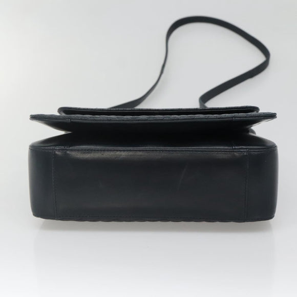 BALLY Hand Bag Leather 2way Navy Gold Auth BA4873