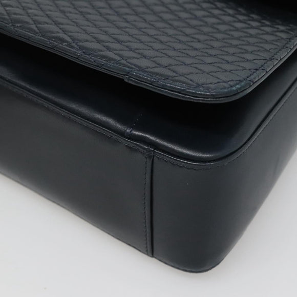 BALLY Hand Bag Leather 2way Navy Gold Auth BA4873