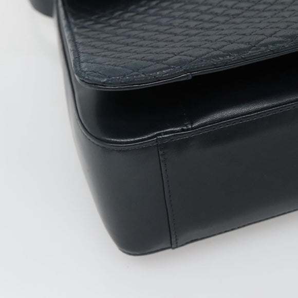 BALLY Hand Bag Leather 2way Navy Gold Auth BA4873