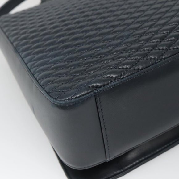 BALLY Hand Bag Leather 2way Navy Gold Auth BA4873