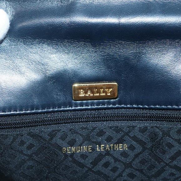 BALLY Hand Bag Leather 2way Navy Gold Auth BA4873