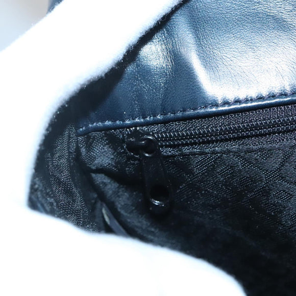 BALLY Hand Bag Leather 2way Navy Gold Auth BA4873