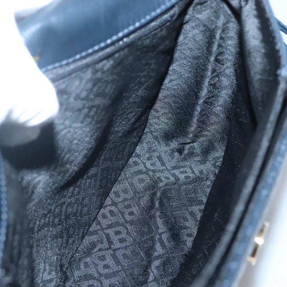 BALLY Hand Bag Leather 2way Navy Gold Auth BA4873