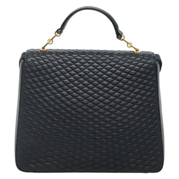 BALLY Hand Bag Leather 2way Navy Gold Auth BA4873 - 0