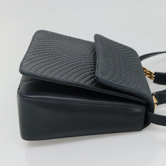 BALLY Hand Bag Leather 2way Navy Gold Auth BA4873