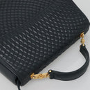 BALLY Hand Bag Leather 2way Navy Gold Auth BA4873-6