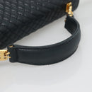 BALLY Hand Bag Leather 2way Navy Gold Auth BA4873-7