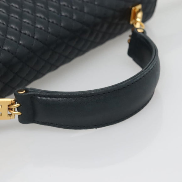 BALLY Hand Bag Leather 2way Navy Gold Auth BA4873