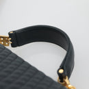 BALLY Hand Bag Leather 2way Navy Gold Auth BA4873-14