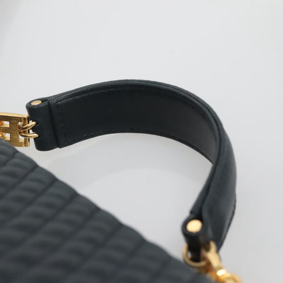 BALLY Hand Bag Leather 2way Navy Gold Auth BA4873