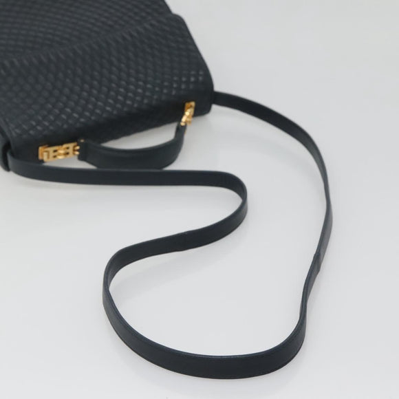 BALLY Hand Bag Leather 2way Navy Gold Auth BA4873