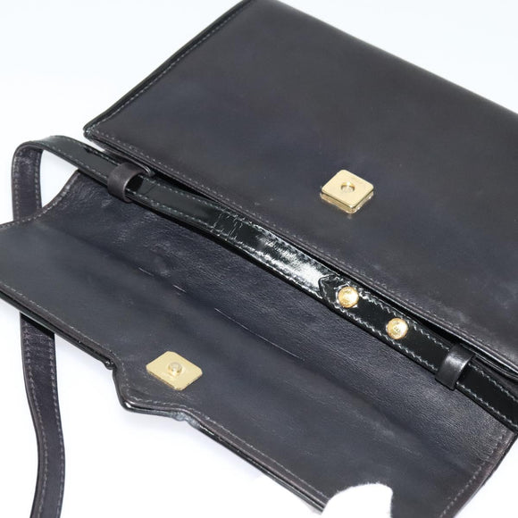 FENDI Shoulder Bag Leather Black Gold Auth BA4874