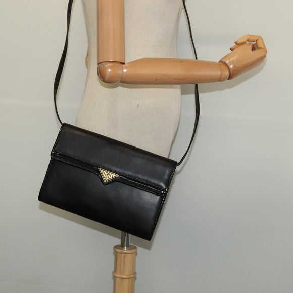 FENDI Shoulder Bag Leather Black Gold Auth BA4874