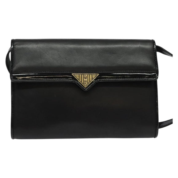 FENDI Shoulder Bag Leather Black Gold Auth BA4874