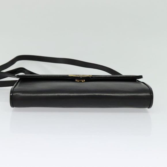 FENDI Shoulder Bag Leather Black Gold Auth BA4874