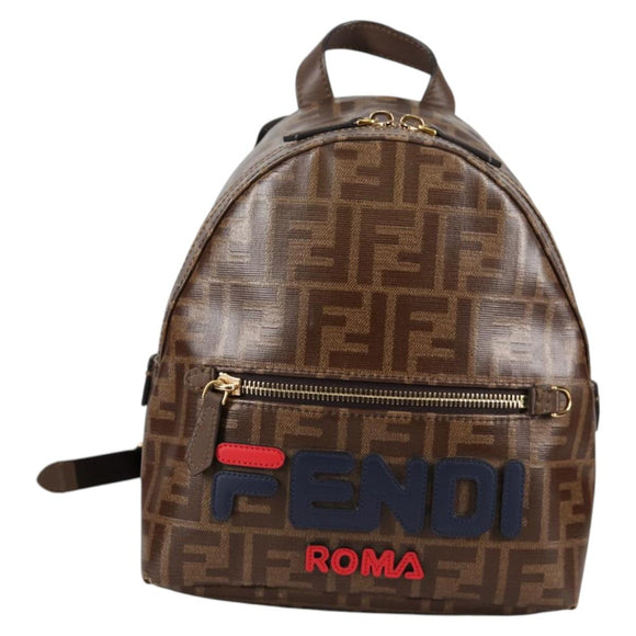 FENDI Zucca Canvas Backpack PVC FILA Collaboration Brown Gold Auth BA4876