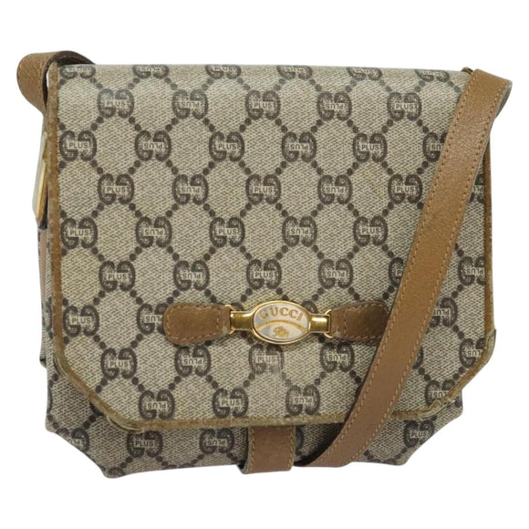 GUCCI GG Plus Supreme Shoulder Bag PVC Beige Gold Auth BA4924