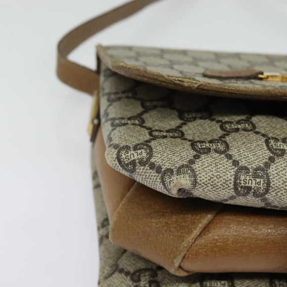 GUCCI GG Plus Supreme Shoulder Bag PVC Beige Gold Auth BA4924