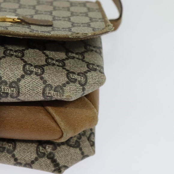 GUCCI GG Plus Supreme Shoulder Bag PVC Beige Gold Auth BA4924